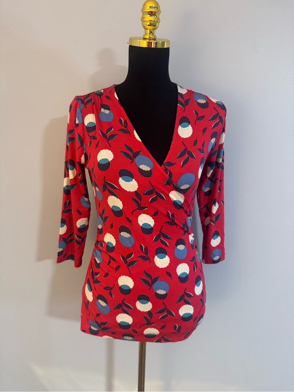 Boden Red Floral Faux Wrap Blouse Size 6